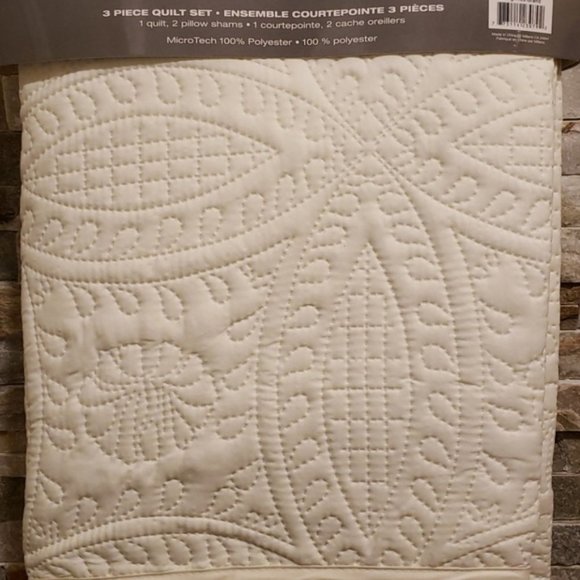 🌟New🌟Millano Chambrey  3 Piece Quilt Set Ivory - Picture 6 of 7